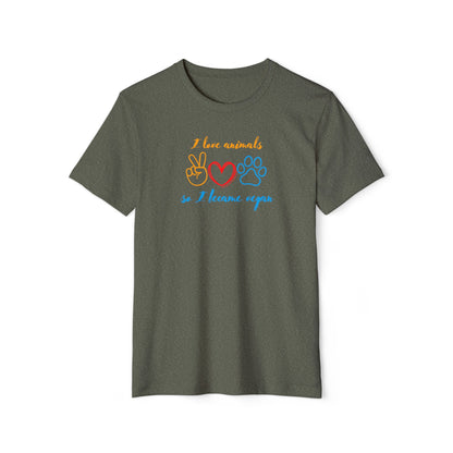 I love animals so I became vegan - Unisex Recycled Organic T-Shirt