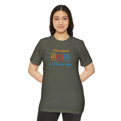 I love animals so I became vegan - Unisex Recycled Organic T-Shirt