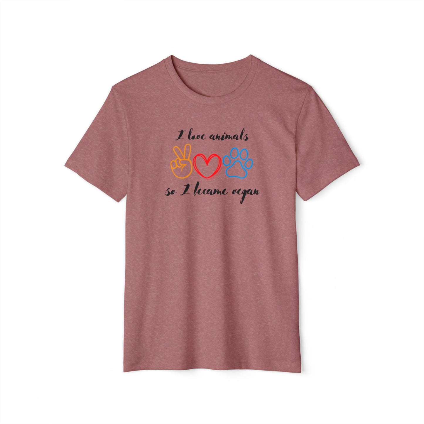 I love animals so I became vegan - Unisex Recycled Organic T-Shirt