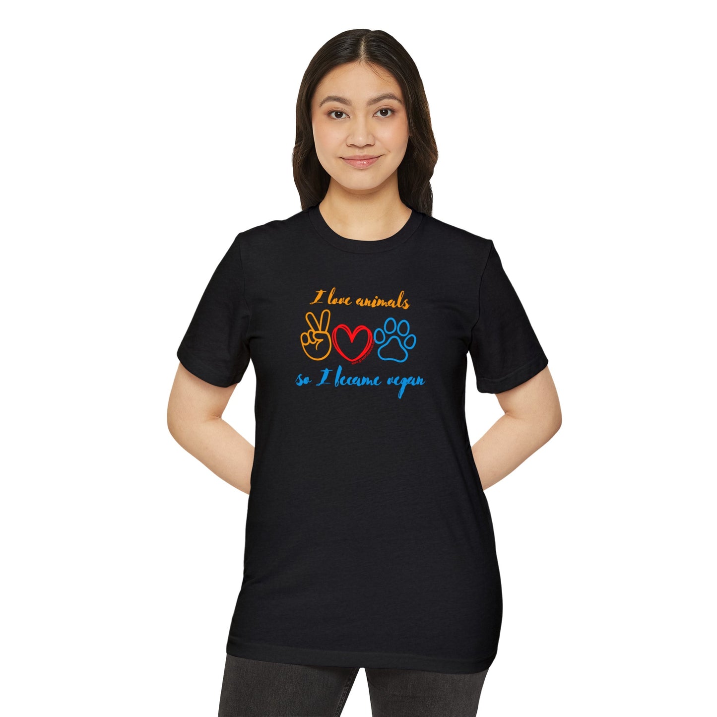 I love animals so I became vegan - Unisex Recycled Organic T-Shirt