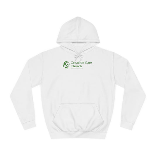 Creation Care Church - Green Logo front - Good News for All Creation back - Unisex College Hoodie