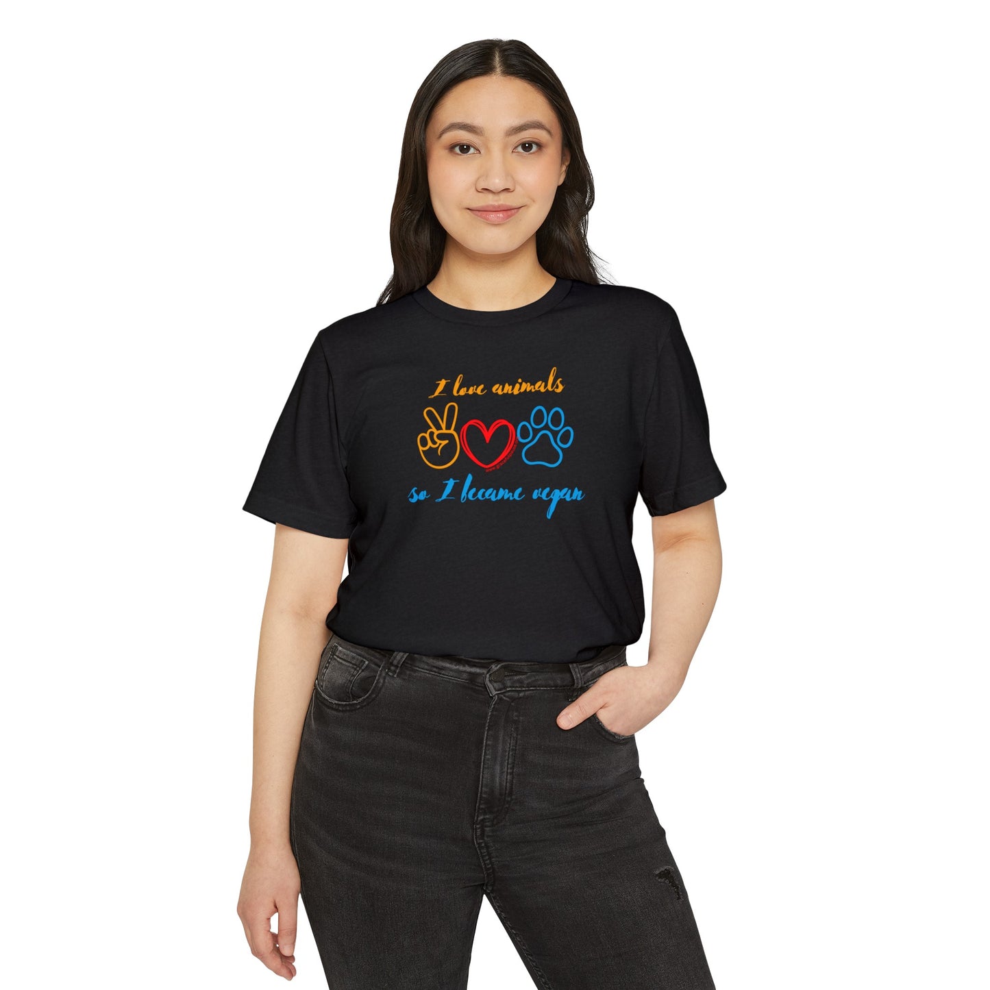 I love animals so I became vegan - Unisex Recycled Organic T-Shirt