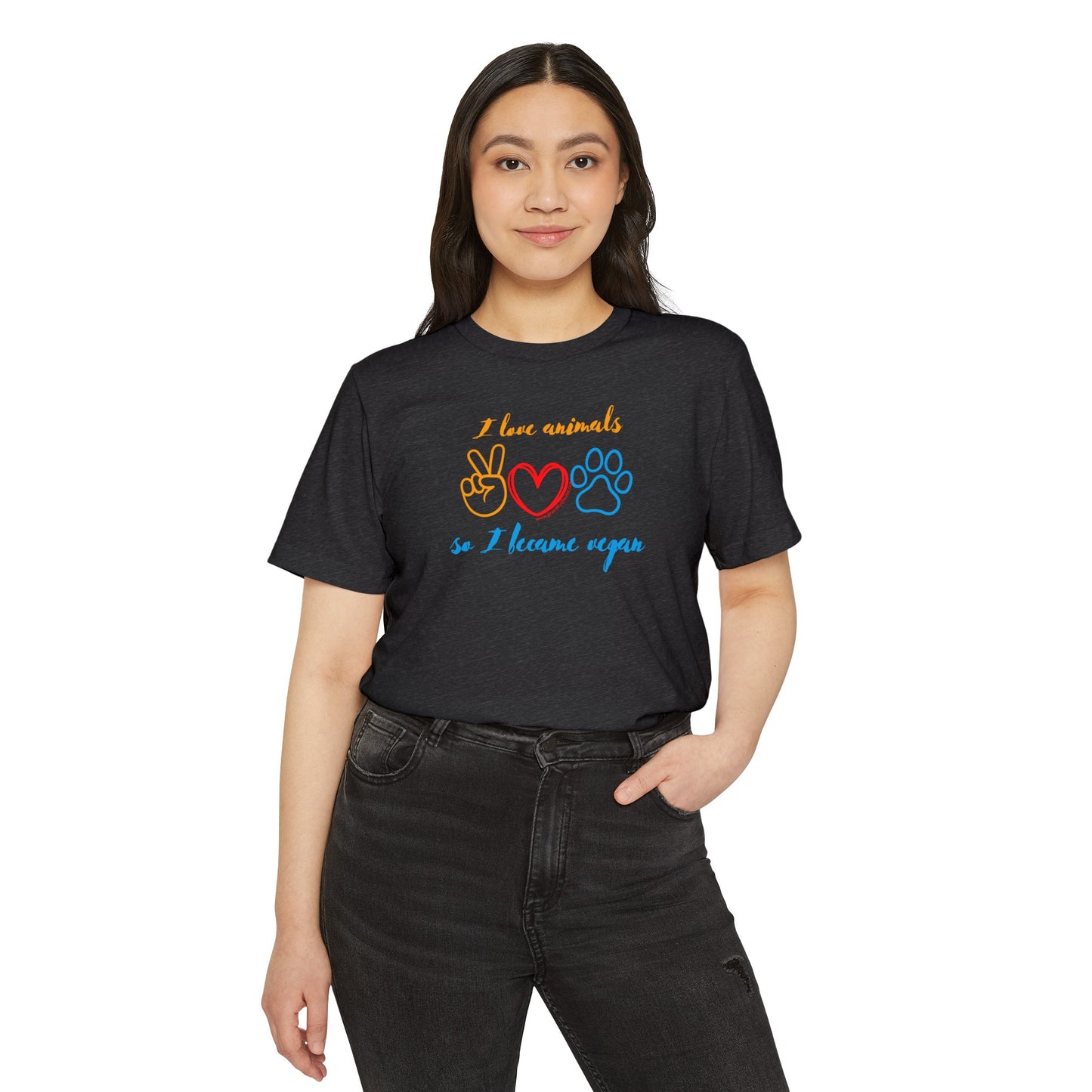 I love animals so I became vegan - Unisex Recycled Organic T-Shirt