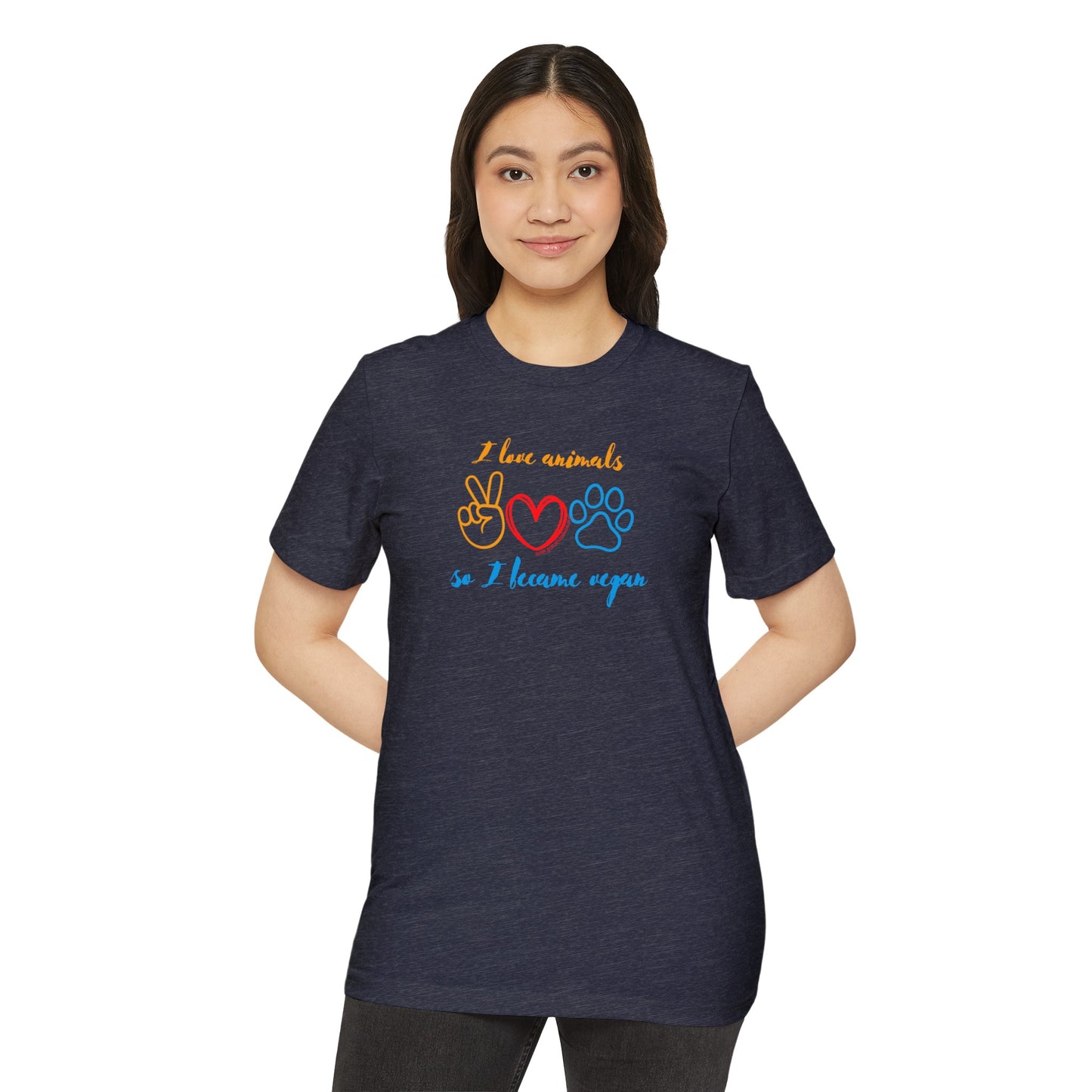 I love animals so I became vegan - Unisex Recycled Organic T-Shirt