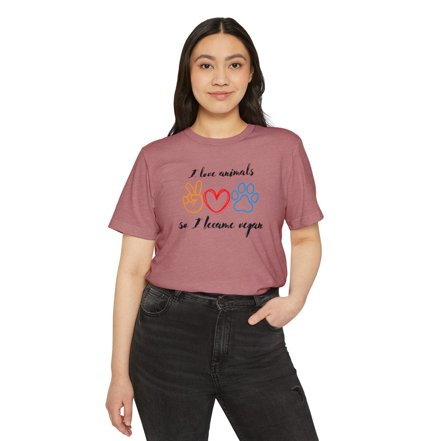 I love animals so I became vegan - Unisex Recycled Organic T-Shirt