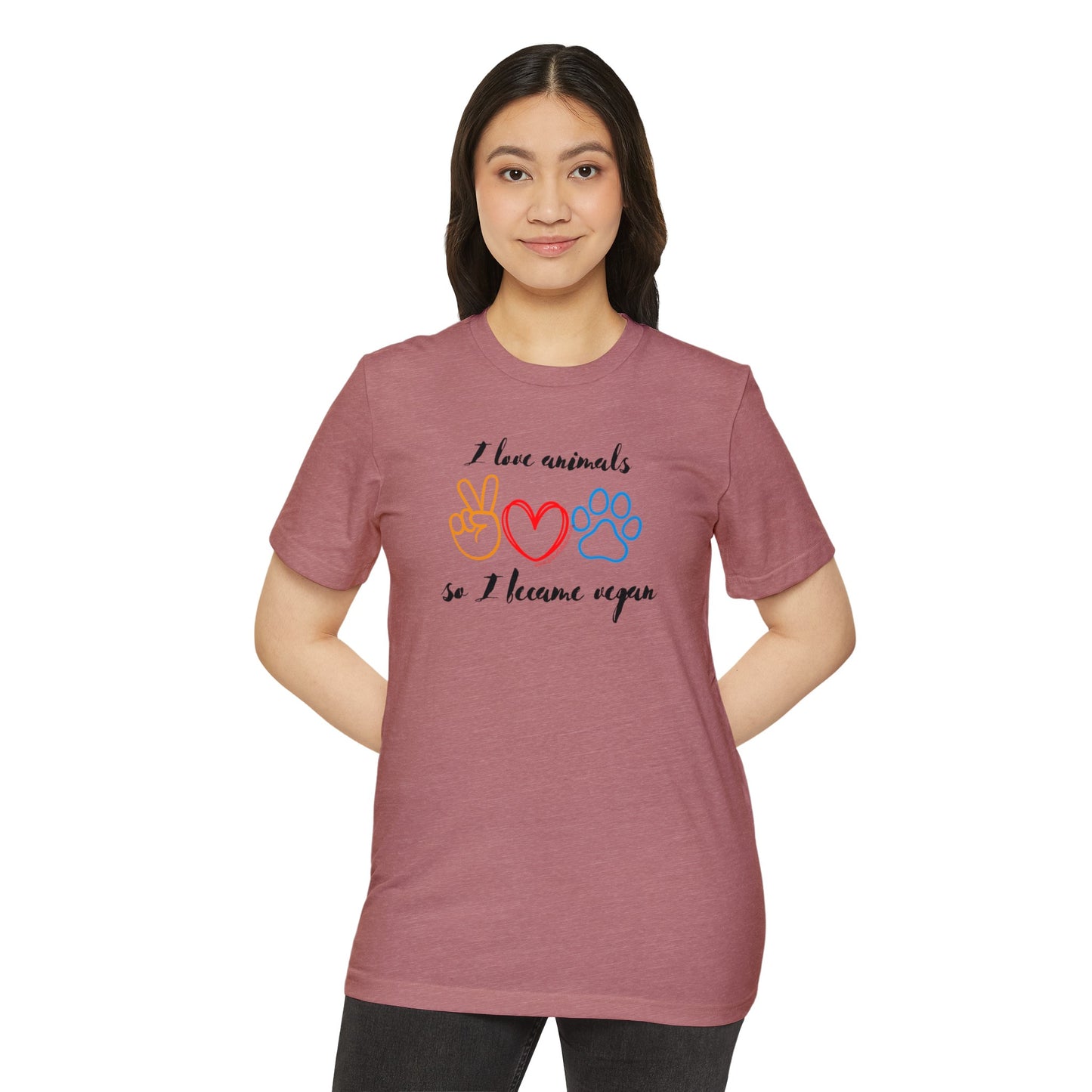 I love animals so I became vegan - Unisex Recycled Organic T-Shirt